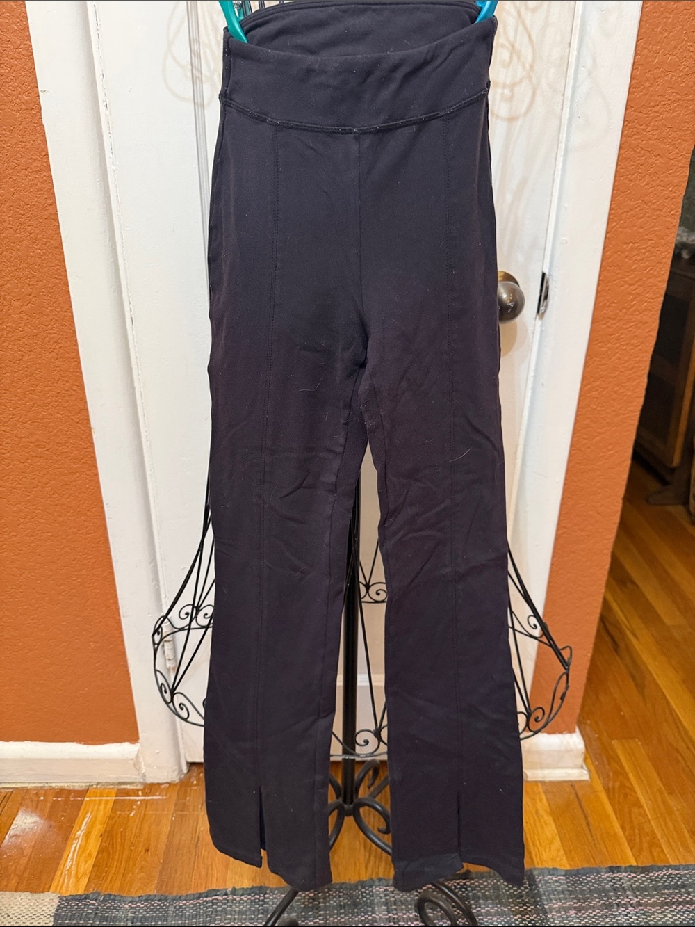 ALO Yoga Black Boot-Cut Flare Pants with Front Hem Slits